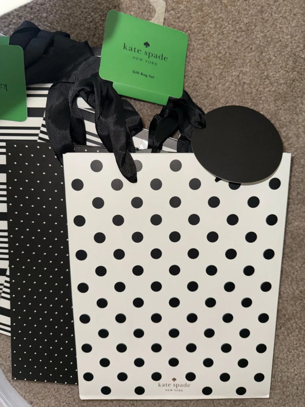 kate spade Black & White Polka Dot and Stripe Gift Bag Set